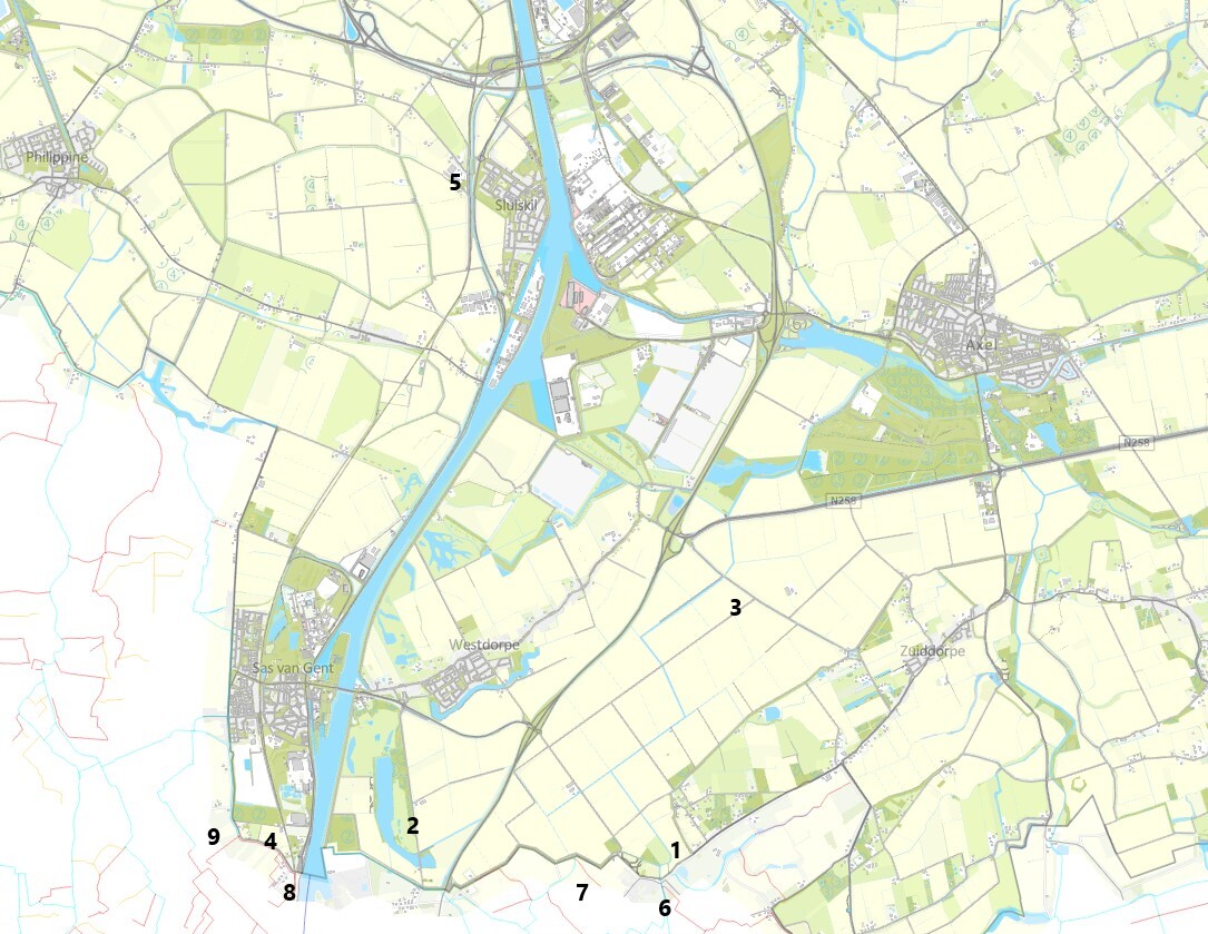 De locaties van de onderdelen in het project op kaart: