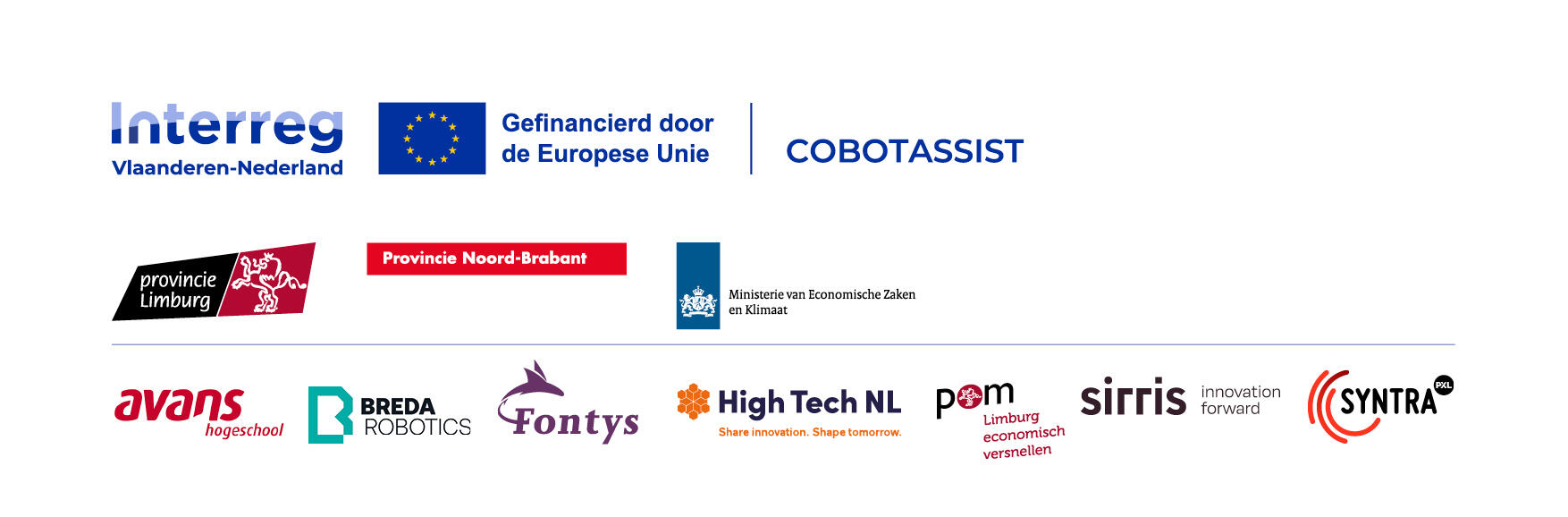 COBOTASSIST Interegg project partnerbalk met logo Interegg Liggend v2