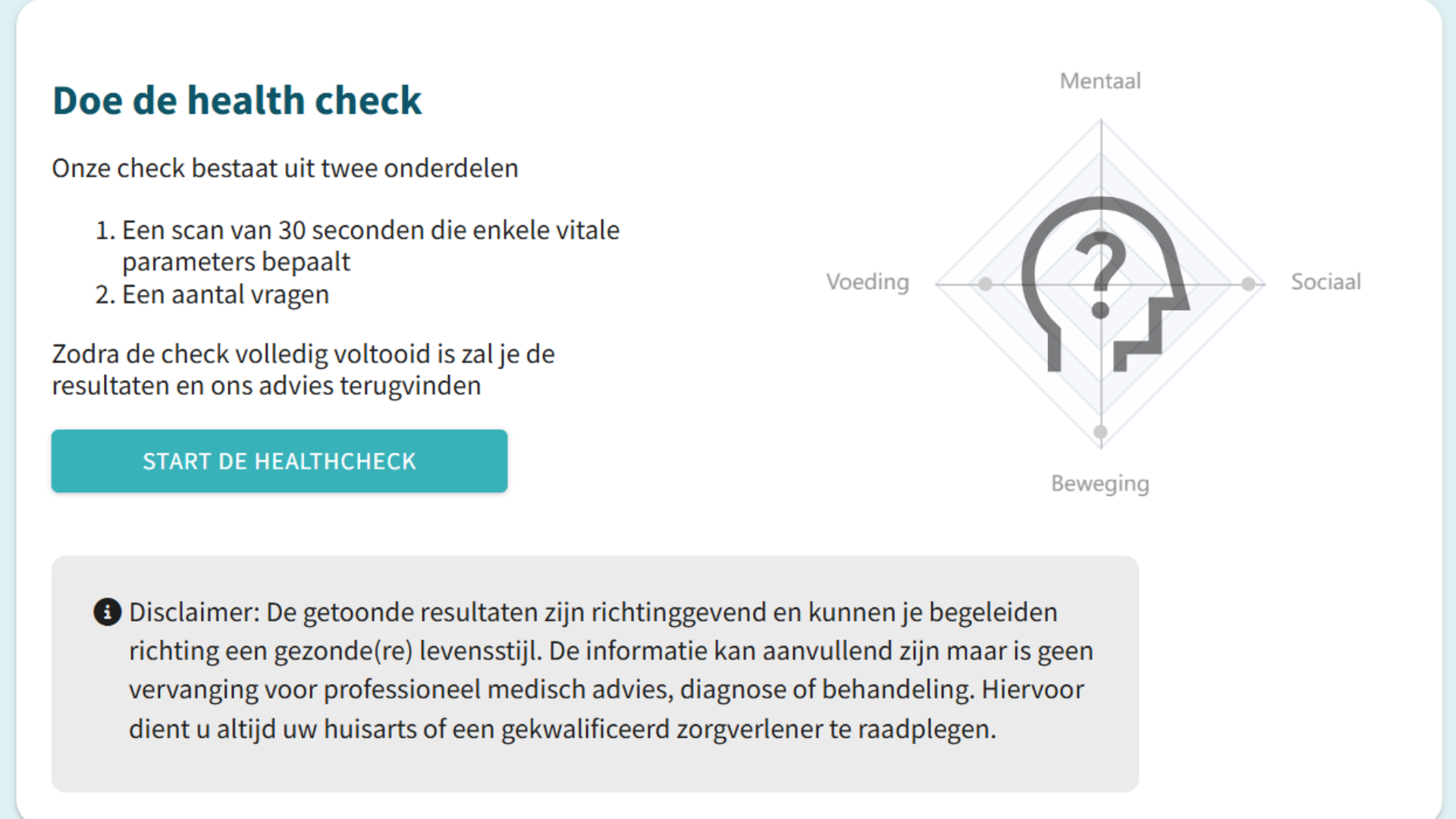 De health scan kiosk interface van Televitas waarin de oplossing wordt geïntegreerd.