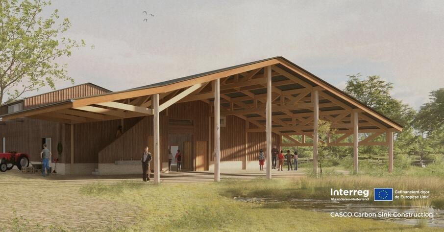 Een render van het project Natuurboerderij Bos t'Ename.