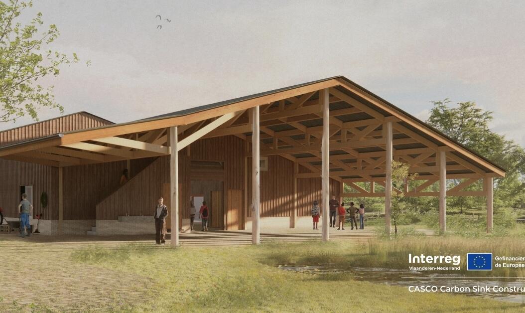 Een render van het project Natuurboerderij Bos t'Ename.