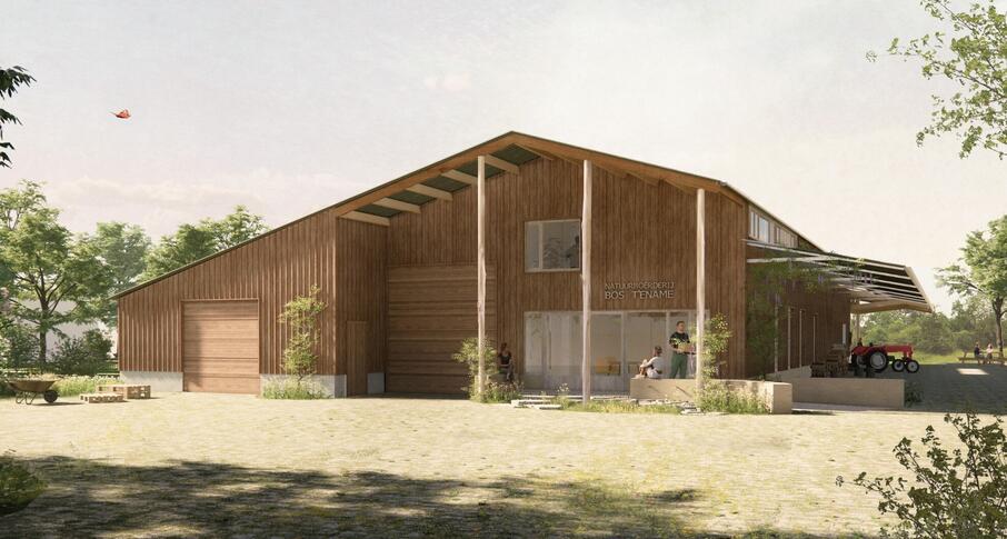 Een render van het project Natuurboerderij Bos t'Ename.